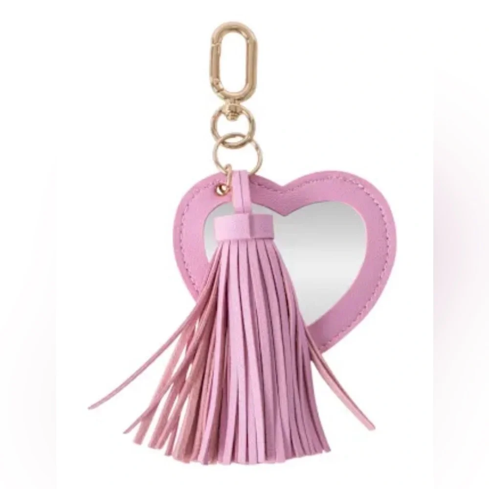 NWT Pink Heart Bag Charm / Keychain with Tassel and Mirror